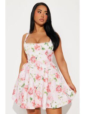 Fashion Nova Giselle Floral Micro Mini Dress Blush Pink Corset XS